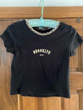 Brandy Melville Black Tee with Leopard Trim
